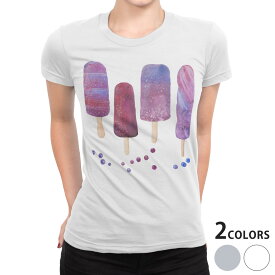 tシャツ レディース 半袖 白地 デザイン S M L XL Tシャツ ティーシャツ T shirt 014586 アイス　スイーツ　紫