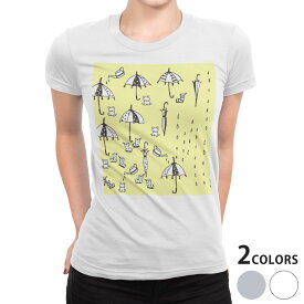 tシャツ レディース 半袖 白地 デザイン S M L XL Tシャツ ティーシャツ T shirt 014636 雨　傘　イラスト