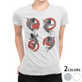 tシャツ レディース 半袖 白地 デザイン S M L XL Tシャツ ティーシャツ T shirt 014644 鯉　魚　和柄