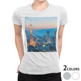tシャツ レディース 半袖 白地 デザイン S M L XL Tシャツ ティーシャツ T shirt 014734 東京タワー　写真