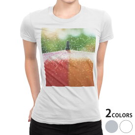 tシャツ レディース 半袖 白地 デザイン S M L XL Tシャツ ティーシャツ T shirt 014896 雨　傘　カラフル