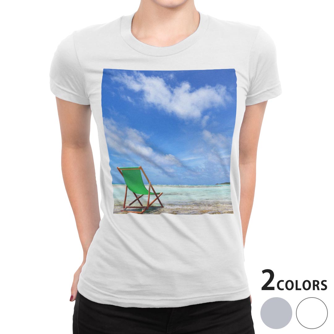 tシャツ レディース 半袖 白地 デザイン S M L XL Tシャツ ティーシャツ T shirt 014937 景色　夏　海　自然