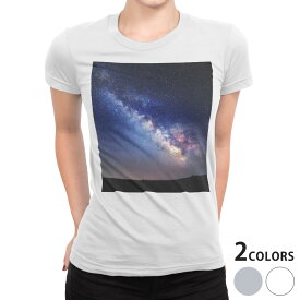 tシャツ レディース 半袖 白地 デザイン S M L XL Tシャツ ティーシャツ T shirt 014939 星　夜空　オーロラ　虹色　景色　自然