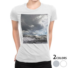 tシャツ レディース 半袖 白地 デザイン S M L XL Tシャツ ティーシャツ T shirt 014982 自然　景色　風景　山　雪