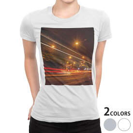 tシャツ レディース 半袖 白地 デザイン S M L XL Tシャツ ティーシャツ T shirt 014993 景色　夜景　風景　写真　道路