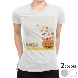 tシャツ レディース 半袖 白地 デザイン S M L XL Tシャツ ティーシャツ T shirt 015384 ハロウィン　カボチャ　お菓子　英字