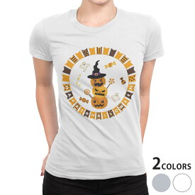 tシャツ レディース 半袖 白地 デザイン S M L XL Tシャツ ティーシャツ T shirt 015412 ハロウィン　カボチャ　お菓子　英字