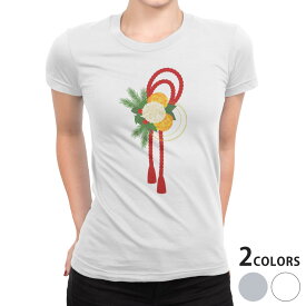 tシャツ レディース 半袖 白地 デザイン S M L XL Tシャツ ティーシャツ T shirt 015616 正月飾り　元旦　正月