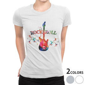 tシャツ レディース 半袖 白地 デザイン S M L XL Tシャツ ティーシャツ T shirt 015807 ロック　ギター　カラフル