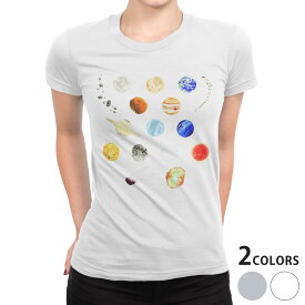 tシャツ レディース 半袖 白地 デザイン S M L XL Tシャツ ティーシャツ T shirt 015978 太陽系　宇宙　惑星