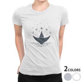 tシャツ レディース 半袖 白地 デザイン S M L XL Tシャツ ティーシャツ T shirt 016040 月の満ち欠け　宇宙　魚　月