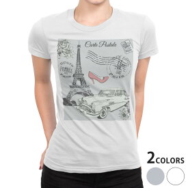 tシャツ レディース 半袖 白地 デザイン S M L XL Tシャツ ティーシャツ T shirt 016060 エッフェル塔　外車　フランス