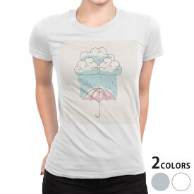 tシャツ レディース 半袖 白地 デザイン S M L XL Tシャツ ティーシャツ T shirt 016324 傘　梅雨　モノクロ