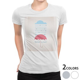 tシャツ レディース 半袖 白地 デザイン S M L XL Tシャツ ティーシャツ T shirt 016343 傘　梅雨　カラフル