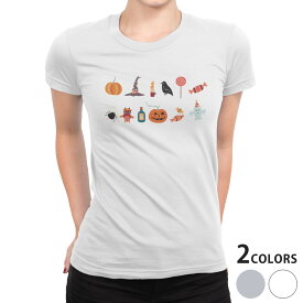 tシャツ レディース 半袖 白地 デザイン S M L XL Tシャツ ティーシャツ T shirt 017468 ハロウィン　かわいい かぼちゃ　おばけ　お菓子