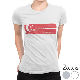 tシャツ レディース 半袖 白地 デザイン S M L XL Tシャツ ティーシャツ T shirt 018558 国旗 singapore シンガポール