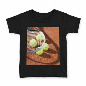 tシャツ キッズ 半袖 黒地 ブラック デザイン 90 100 110 120 130 140 150 160 Tシャツ ティーシャツ T shirt 004764 テニス 写真