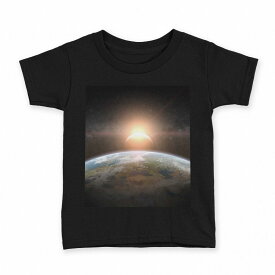 tシャツ キッズ 半袖 黒地 ブラック デザイン 90 100 110 120 130 140 150 Tシャツ ティーシャツ T shirt 006115 宇宙　地球　太陽