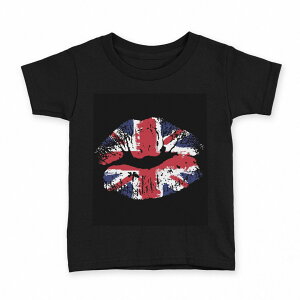 tシャツ キッズ 半袖 黒地 ブラック デザイン 90 100 110 120 130 140 150 160 Tシャツ ティーシャツ T shirt 007311 唇 国旗 黒 ブラック