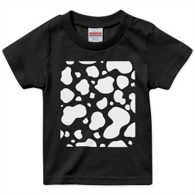 tシャツ キッズ 半袖 黒地 ブラック デザイン 90 100 110 120 130 140 150 Tシャツ ティーシャツ T shirt 008658 牛柄　白黒　模様