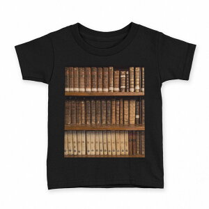 tシャツ キッズ 半袖 黒地 ブラック デザイン 90 100 110 120 130 140 150 160 Tシャツ ティーシャツ T shirt 010025 本棚 レトロ 写真