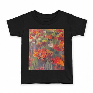 tシャツ キッズ 半袖 黒地 ブラック デザイン 90 100 110 120 130 140 150 160 Tシャツ ティーシャツ T shirt 012284 花 植物 絵画