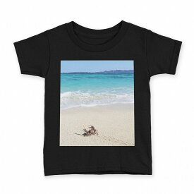 tシャツ キッズ 半袖 黒地 ブラック デザイン 90 100 110 120 130 140 150 Tシャツ ティーシャツ T shirt 014963 風景　自然　背景　海　海岸