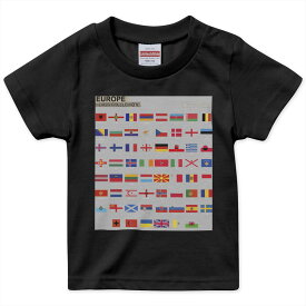 tシャツ キッズ 半袖 黒地 ブラック デザイン 90 100 110 120 130 140 150 160 Tシャツ ティーシャツ T shirt 015769 国旗　かわいい　カラフル