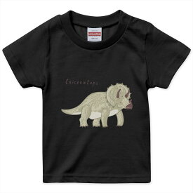 tシャツ キッズ 半袖 黒地 ブラック デザイン 90 100 110 120 130 140 150 160 Tシャツ ティーシャツ T shirt 017559 ダイナソー　 ダイナソー　恐竜　Dinosaur トリケラトプス