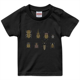 tシャツ キッズ 半袖 黒地 ブラック デザイン 90 100 110 120 130 140 150 160 Tシャツ ティーシャツ T shirt 017770 昆虫　虫 昆虫　虫　カブトムシ　クワガタ