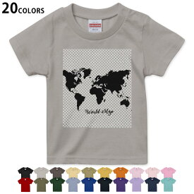 選べる20カラー tシャツ キッズ 半袖 カラー デザイン 90 100 110 120 130 140 150 160 Tシャツ ティーシャツ T shirt　016043 wordmap　世界地図　白黒