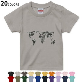 選べる20カラー tシャツ キッズ 半袖 カラー デザイン 90 100 110 120 130 140 150 160 Tシャツ ティーシャツ T shirt　016044 wordmap　世界地図　白黒