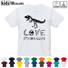 ドライTシャツ 吸水 速乾 DRY 選べる18カラー 4サイズ キッズ 半袖 デザインドライTシャツ スポーツ ゆったり デザイン 120サイズ 130サイズ 140サイズ 150サイズ 160サイズ 017554 ダイナソー　恐竜　Dinosaur　シルエット　骨
