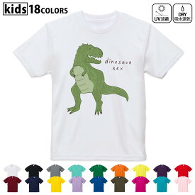 ドライTシャツ 吸水 速乾 DRY 選べる18カラー 4サイズ キッズ 半袖 デザインドライTシャツ スポーツ ゆったり デザイン 120サイズ 130サイズ 140サイズ 150サイズ 160サイズ 017558 ダイナソー　恐竜　Dinosaur rex　ティラノサウルス