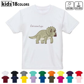 ドライTシャツ 吸水 速乾 DRY 選べる18カラー 4サイズ キッズ 半袖 デザインドライTシャツ スポーツ ゆったり デザイン 120サイズ 130サイズ 140サイズ 150サイズ 160サイズ 017559 ダイナソー　恐竜　Dinosaur トリケラトプス