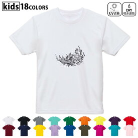 ドライTシャツ 吸水 速乾 DRY 選べる18カラー 4サイズ キッズ 半袖 デザインドライTシャツ スポーツ ゆったり デザイン 120サイズ 130サイズ 140サイズ 150サイズ 160サイズ 019564 flower モノクロ 花