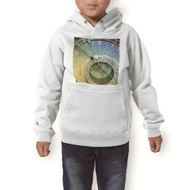 パーカー キッズ ホワイト グレー ブラック デザイン 110 130 150 parker hooded sweatshirt フーディ 白　黒　灰色 子供 男の子 女の子 005125 時計　英語　ビンテージ