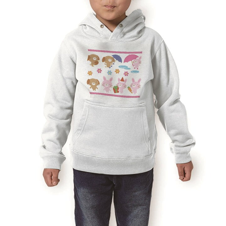 楽天市場 パーカー キッズ ホワイト グレー ブラック デザイン 110 130 150 Parker Hooded Sweatshirt フーディ 白 黒 灰色 子供 男の子 女の子 犬 うさぎ イラスト キャラクター Kabeコレ