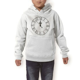 パーカー キッズ ホワイト グレー ブラック デザイン 110 130 150 parker hooded sweatshirt フーディ 白　黒　灰色 子供 男の子 女の子 009470 時計　白　黒　シンプル