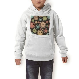 パーカー キッズ ホワイト グレー ブラック デザイン 110 130 150 parker hooded sweatshirt フーディ 白　黒　灰色 子供 男の子 女の子 009701 時計　アンティーク