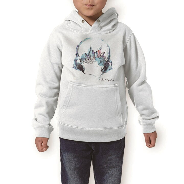 楽天市場 パーカー キッズ ホワイト グレー ブラック デザイン 110 130 150 Parker Hooded Sweatshirt フーディ 白 黒 灰色 子供 男の子 女の子 ヘッドホン 音楽 風景 Kabeコレ