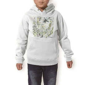 パーカー キッズ ホワイト グレー ブラック デザイン 110 130 150 parker hooded sweatshirt フーディ 白　黒　灰色 子供 男の子 女の子 014664 リーフ　ボタニカル