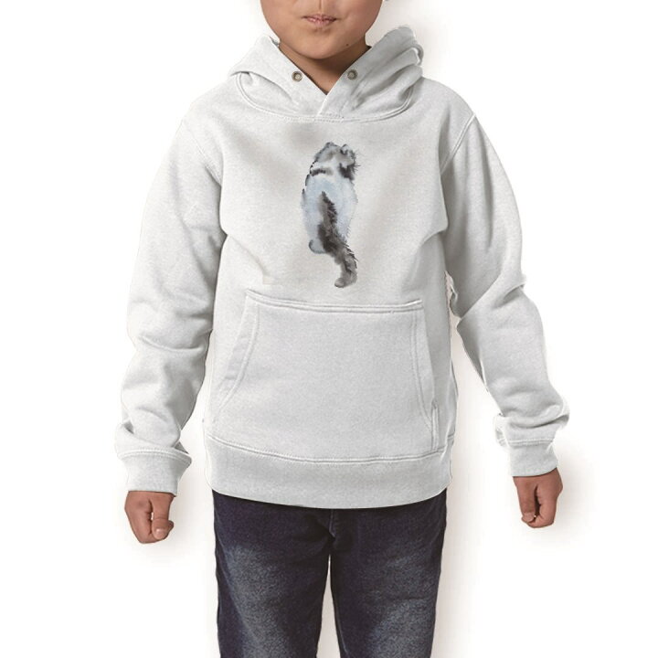 楽天市場 パーカー キッズ ホワイト グレー ブラック デザイン 110 130 150 Parker Hooded Sweatshirt フーディ 白 黒 灰色 子供 男の子 女の子 猫 後ろ姿 動物 Kabeコレ