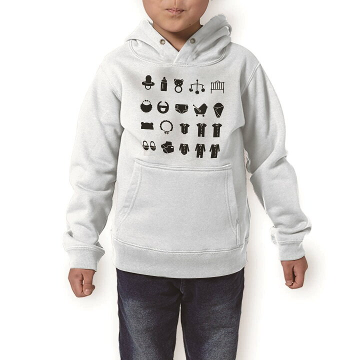 楽天市場 パーカー キッズ ホワイト グレー ブラック デザイン 110 130 150 Parker Hooded Sweatshirt フーディ 白 黒 灰色 子供 男の子 女の子 赤ちゃん アイコン 整理整頓 Kabeコレ
