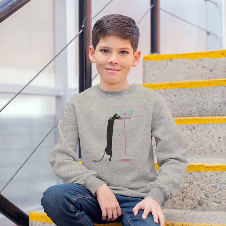 楽天市場 トレーナー キッズ 子供 長袖 ホワイト グレー ブラック デザイン 110 130 150 Sweatshirt Trainer 白 黒 灰色 裏パイル スウェット スエット 猫 動物 キャラクター Kabeコレ