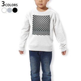 トレーナー キッズ 子供 長袖 ホワイト グレー ブラック デザイン 110 130 150 sweatshirt　trainer　白　黒　灰色　裏パイル　スウェット　スエット 006867 市松模様　チェック