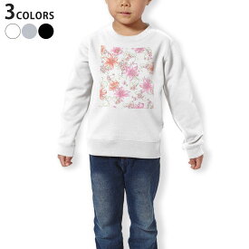 トレーナー キッズ 子供 長袖 ホワイト グレー ブラック デザイン 110 130 150 sweatshirt　trainer　白　黒　灰色　裏パイル　スウェット　スエット 011900 花柄　ピンク　おしゃれ