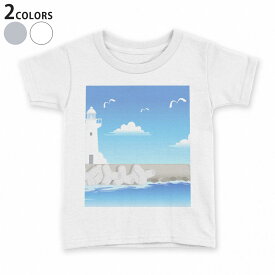 tシャツ キッズ 半袖 白地 デザイン 110 120 130 140 150 Tシャツ ティーシャツ T shirt 001420 灯台　海　鳥