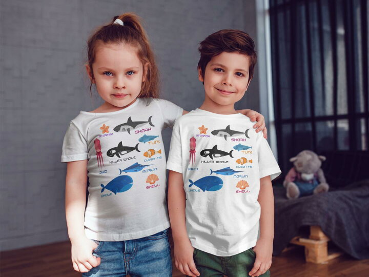 楽天市場 Tシャツ キッズ 半袖 白地 デザイン 110 1 130 140 150 Tシャツ ティーシャツ T Shirt 海 生き物 貝殻 Kabeコレ