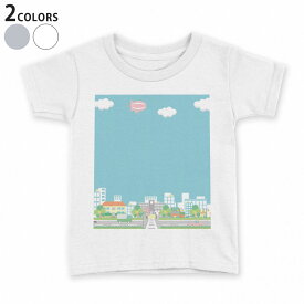 tシャツ キッズ 半袖 白地 デザイン 110 120 130 140 150 Tシャツ ティーシャツ T shirt 006805 イラスト　街　建物